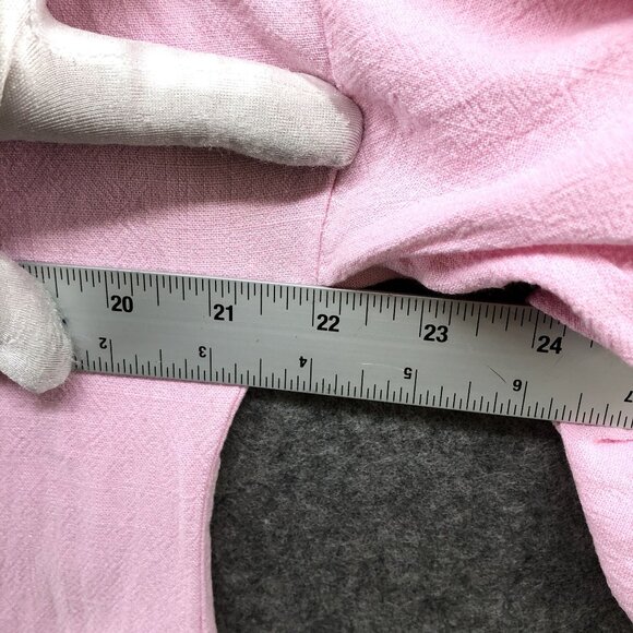 Utcoco Cotton Linen Shirt Dress Womens S Pink Roll Tab Sleeve Midi Relaxed - Picture 8 of 10